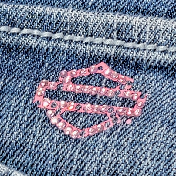 HARLEY-DAVIDSON ♡ Sweet Pink Accent Embellished Bling HARLEY Blue Jeans 10 - Picture 13 of 16